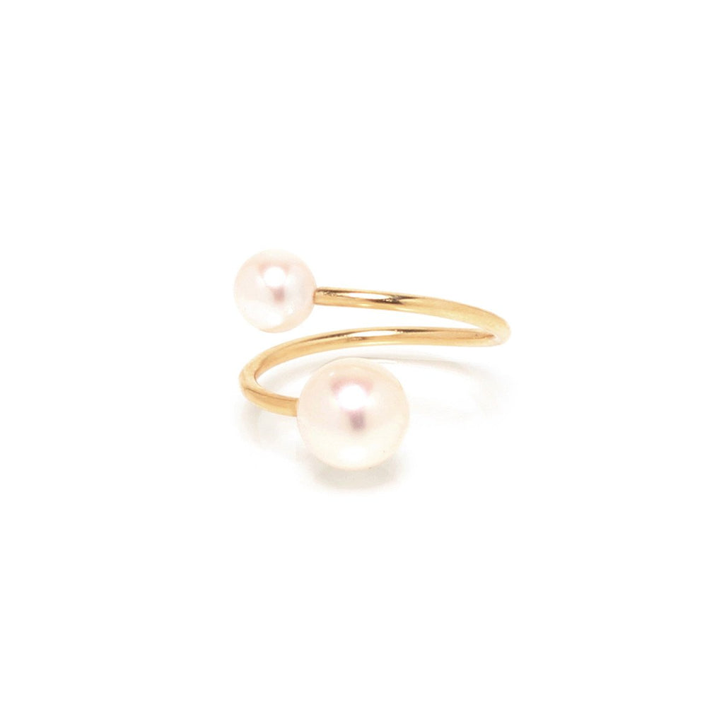14k Gold Bypass Ring with White Freshwater Pearls