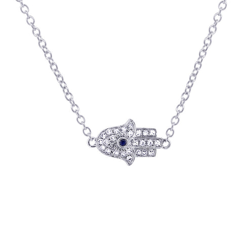 Diamond and Blue Sapphire Hamsa Necklace