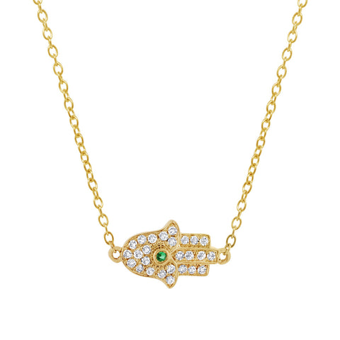 Diamond and Emerald Hamsa Necklace