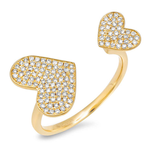 Double Diamond Pave Heart Ring