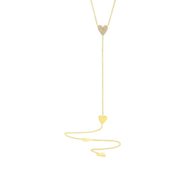 Gold Diamond Pave Heart Lariat Necklace
