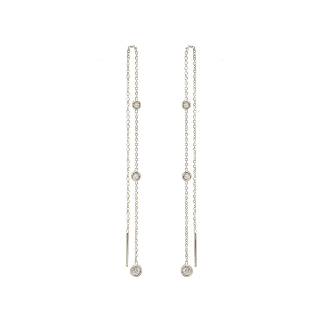 Gold & Diamond Long Chain Threader Earrings