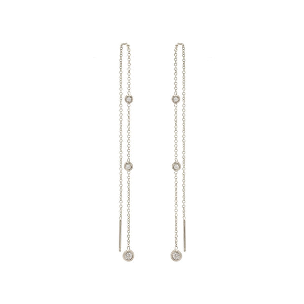 Gold & Diamond Long Chain Threader Earrings