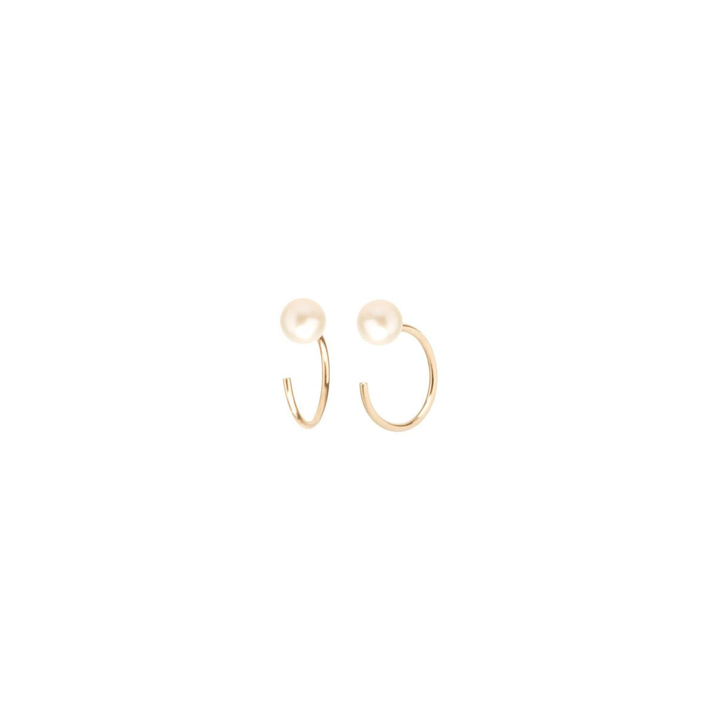 Gold Open Hoop Earrings with White Freshwater Pearl