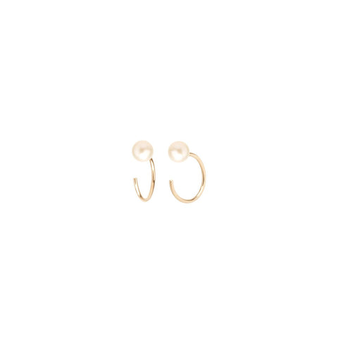 Gold Open Hoop Earrings with White Freshwater Pearl